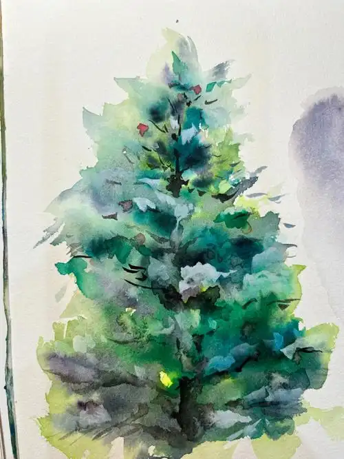 水彩练习速涂圣诞树以及这些年画过的