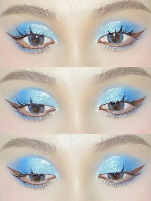 午夜盘第73画蓝色渐变截断式撞色眼妆教程