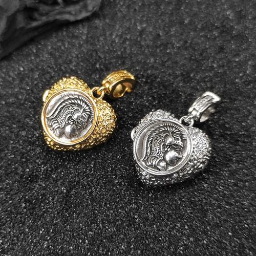 s925纯银头像唐草纹爱心相片盒万能扣吊坠女项链单坠配件2.8*1.