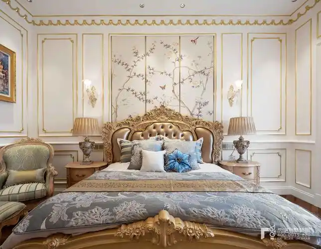 义乌浙铁玫瑰园/法式风格智能搜图影音室设计:柔和细腻的金色曲线描绘