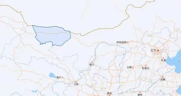 图中蓝色区域为额济纳旗(截取自百度地图)