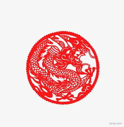 红色剪纸龙png素材透明免抠图片-动植人物