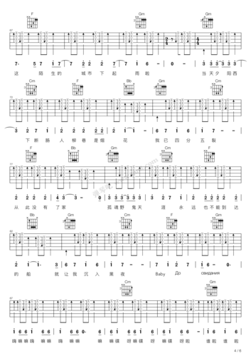 baby达尼亚bb调吉他弹唱谱朴树