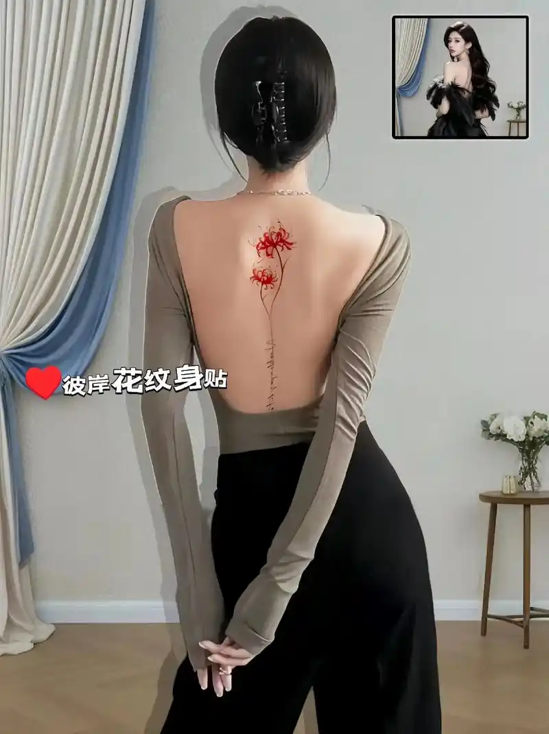 彼岸花草本纹身贴真的太好看了,可以贴在手臂上,耳朵后面,锁骨这,想贴
