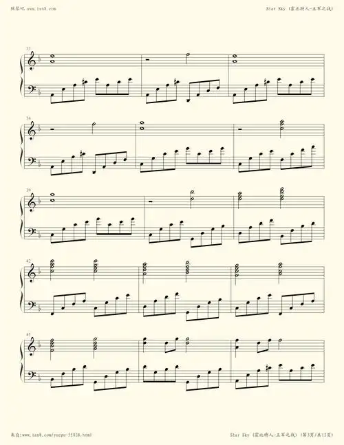 钢琴谱 - star sky (霍比特人-五军之战)