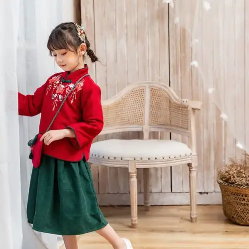 儿童汉服女童古装超仙长袖秋冬古风超仙小女孩唐装襦裙连衣裙童装