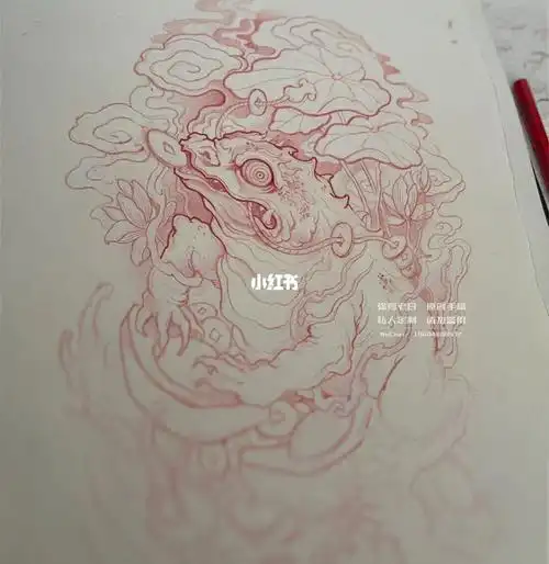 金蟾纹身手稿设计图,顾客定制,发一张草稿.