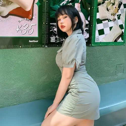 楠哥微胖辣妹衬衫连衣裙女大码胖mm显瘦修身包臀夏季欧美a字短裙