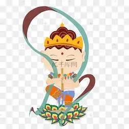 敦煌壁画飞天佛像卡通手绘系列插画佛教观音菩萨手绘简约创意手绘风