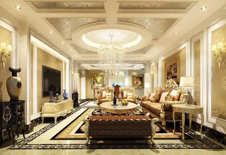 别墅欧式客厅吊顶灯具装修设计大全图片_装修123效果图