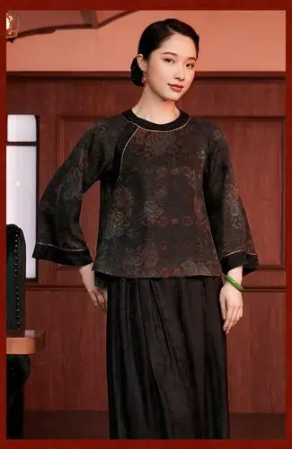 现货花罗香云纱中式唐装上衣e20380