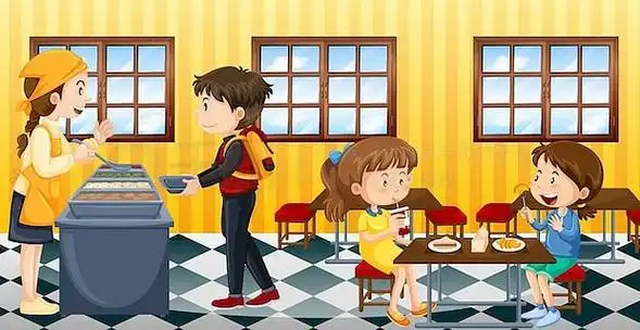 人们在食堂吃饭的场景