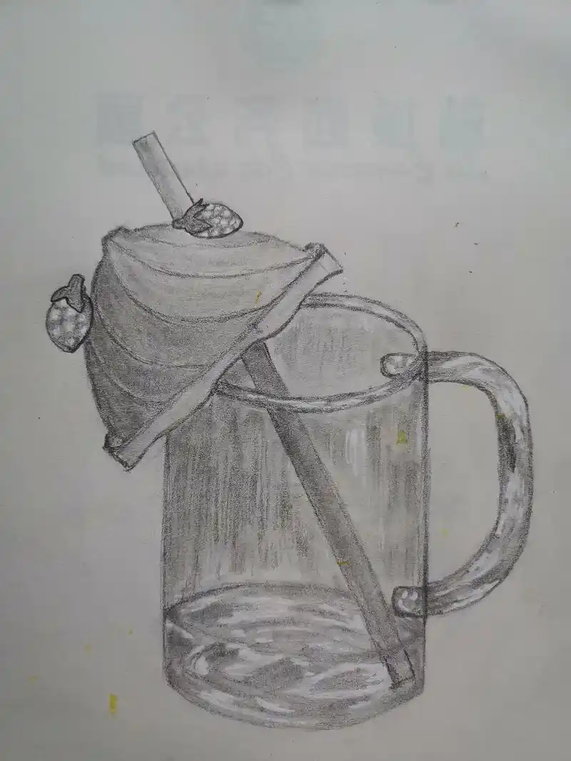 铅笔素描画静物饮用水杯 - 抖音