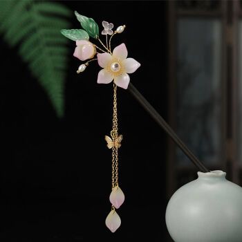 狮子头简约款式木质发簪盘发木簪丸子头头饰玉兰花吊坠日常汉服古风