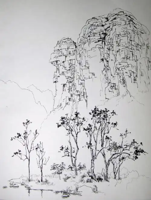 铅笔速写风景简笔画