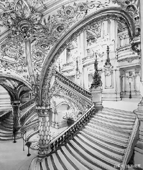 插画中的复杂透视画法,无数个透视组成一幅画,很多人学不会