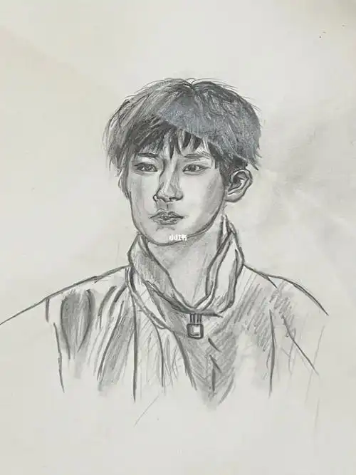 易烊千玺  #零基础素描  #素描绘画爱好者一枚,第二次画易烊千玺,一