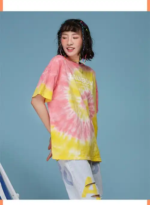 夏新款美式扎染印花宽松短袖t恤女