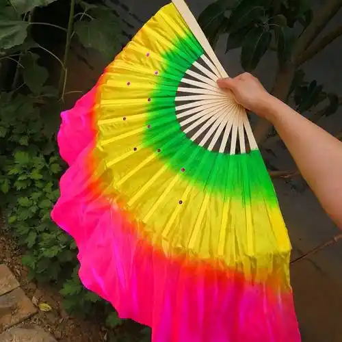 东北秧歌扇子 成人广场舞秧歌舞演出跳舞扇双面三色渐变加长舞蹈扇子