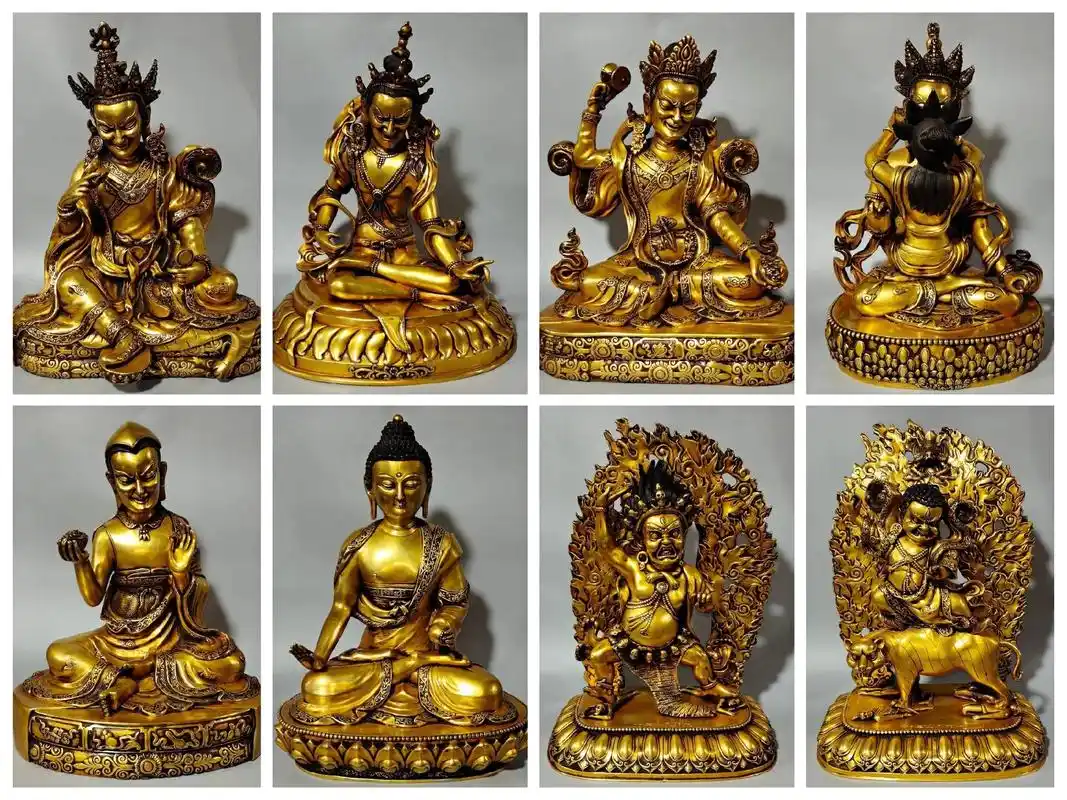 紫铜鎏真金精工打造莲师八变佛像供像一套 平均尺寸:高37厘米 - 抖音