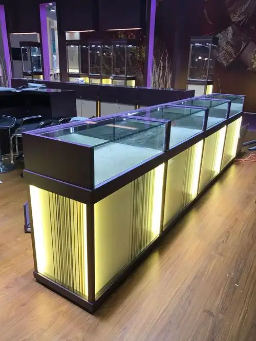 定制珠宝烤漆展示柜发光珠宝柜台透明展示首饰柜展示柜定制木制