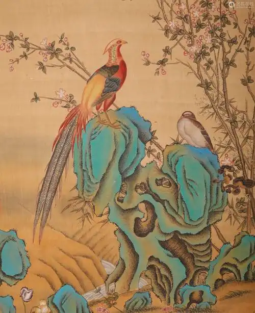 清代郎世宁花鸟绢本立轴