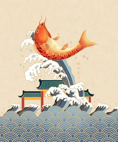 国风插画鲤跃龙门