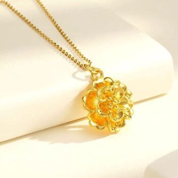 周大福周大福黄金花朵吊坠女款999足金玫瑰牡丹花项坠细款锁骨项 人间