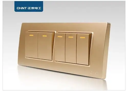 正泰电工118型墙壁开关new5d钢架香槟炫金色四位五开双控开关面板