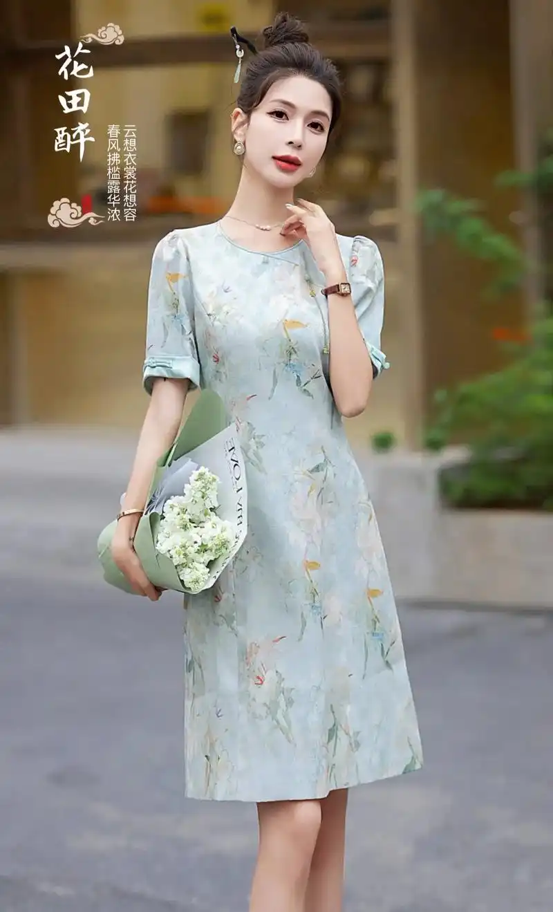 ootd 61 夏季新中式印花改良旗袍裙