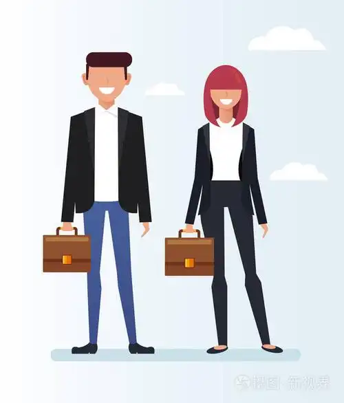 插画 上班族男女角色站着,拿着公文包.