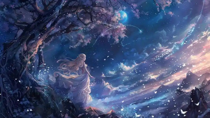 精选《星空少女 树 天空 唯美 梦幻 4k动漫3840*2160壁纸》图集