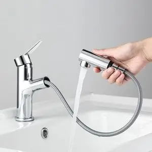 抽拉式水龙头面盆卫生间手盆池台上洗脸盆冷热龙头可伸缩家用