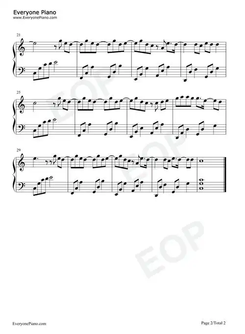 劫-c调简单版-琉璃ost五线谱预览2