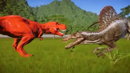 侏罗纪世界:霸王龙vs棘龙精彩的战斗,不容错过