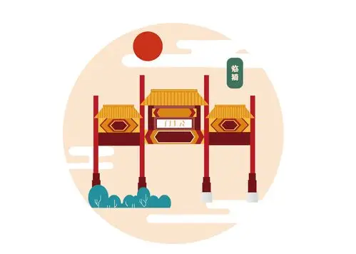 设计说明:该插画设计是以运城十三县市的景点组成的建筑插画