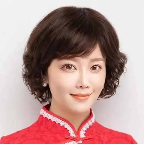 假发短发卷发真发圆脸逼真时尚头套中年人中老年其它假发