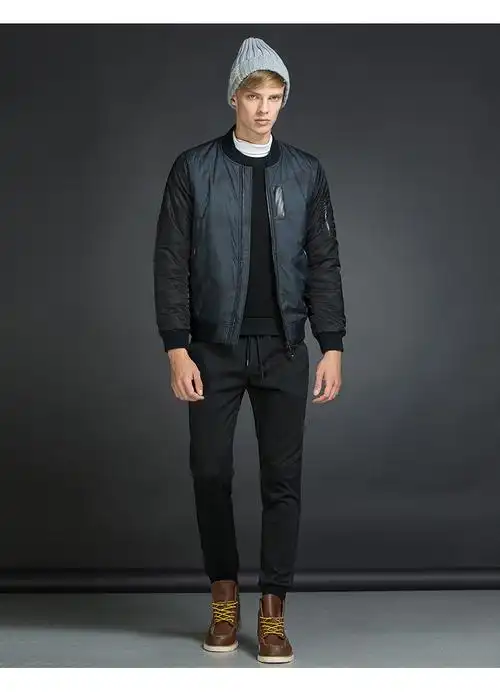 ellehomme男装棉服秋冬新款空军数码迷彩印花撞色拼接棒球领外套蓝色