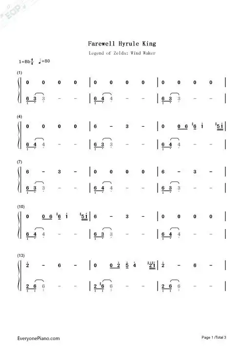 farewell hyrule king-塞尔达传说风之杖双手简谱预览1