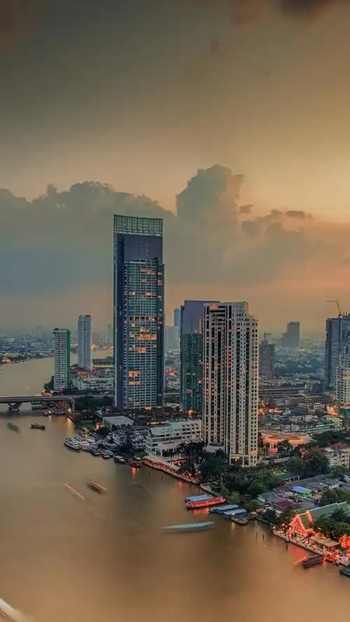 曼谷市夜景,河,摩天大楼,灯,泰国 1920x1200 hd 高清壁纸, 图片, 照片
