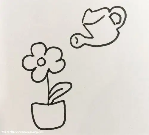 伴宝网 简笔画 简笔画教程      先画出一朵花,将花茎与花叶画出来后