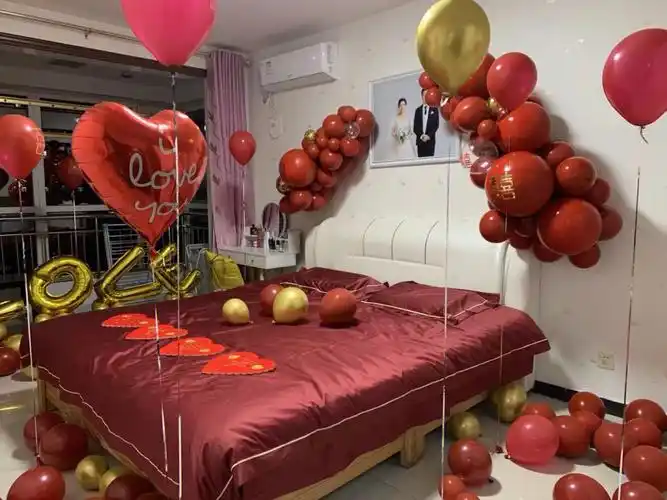 气球婚房布置红色婚房布置球链早生贵子