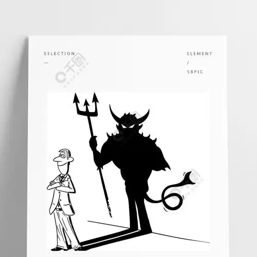 矢量漫画的商人或男人和他的恶魔里面或墙上的怪物阴影.