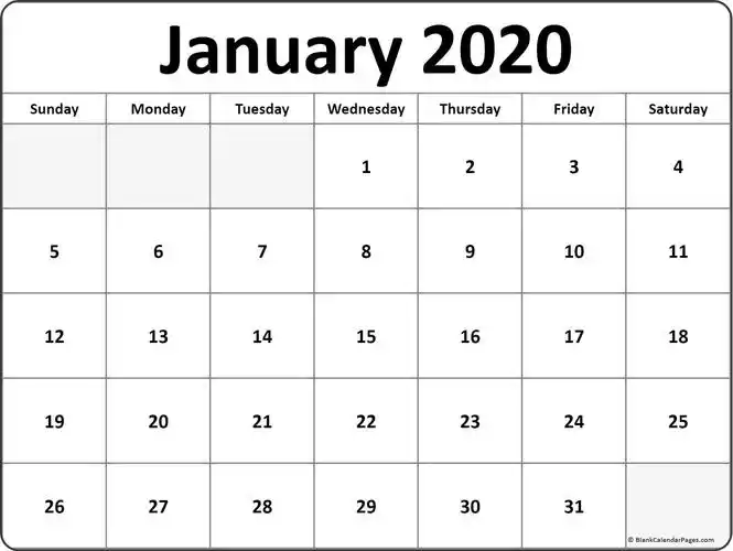 january 2020 calendar