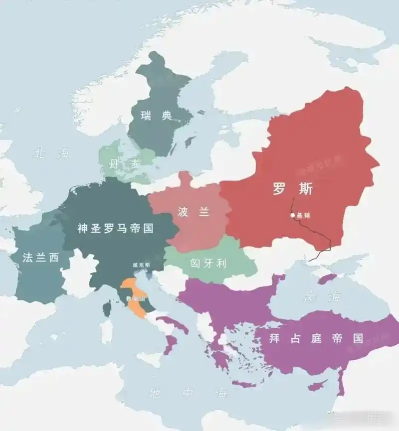 图一:曾经的欧洲地图,也是大国林立 [云喝酒]:俄罗斯的面积这样挺合适