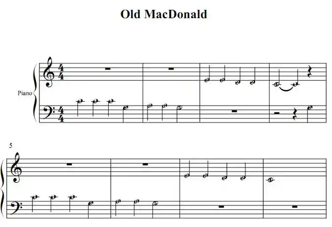 oldmacdonald幼儿儿歌初学者版钢琴双手简谱钢琴谱钢琴简谱