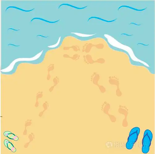 男人的和女人的脚印在沙滩上插画-正版商用图片1c1a06-摄图新视界