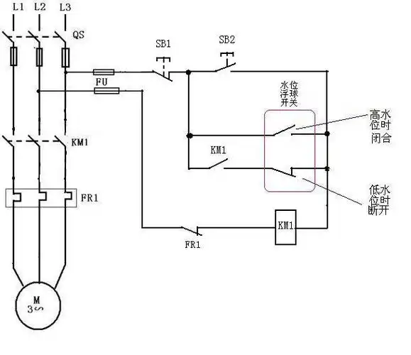 求教手动和用液位继电器控制控制潜水泵排水电路图?