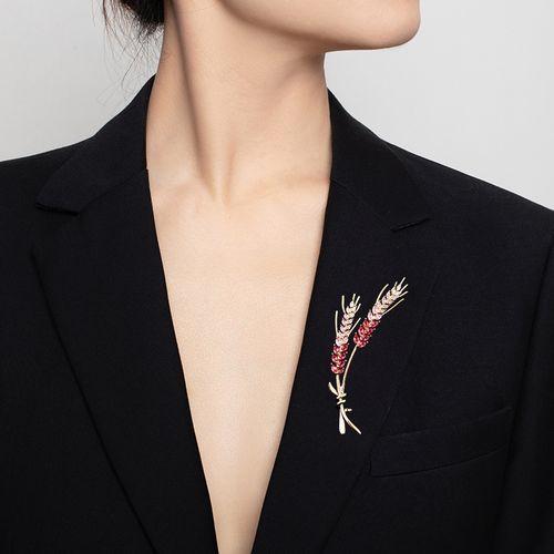 高档锆石镶嵌麦穗胸针女士奢华西装配饰百搭胸针