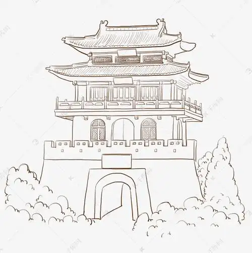 手绘皇宫宫殿古建筑线描